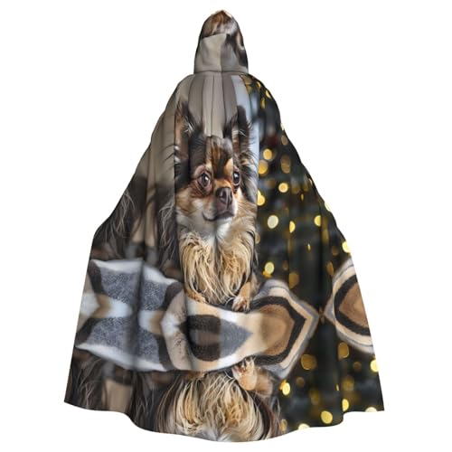 Kingww Langhaariger Chihuahua-Halloween-Umhang mit Kapuze für Männer und Frauen: leichter Polyester-Umhang mit Kapuze, perfekt für Cosplay, Halloween und Kostümpartys von Kingww