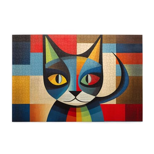 Modern Art Katzen-Puzzles, 1000 Teile, pädagogische intellektuelle Holzpuzzles, lustige Puzzles, Stressabbau-Puzzles, 75 x 50 cm (L x B) von Kingww