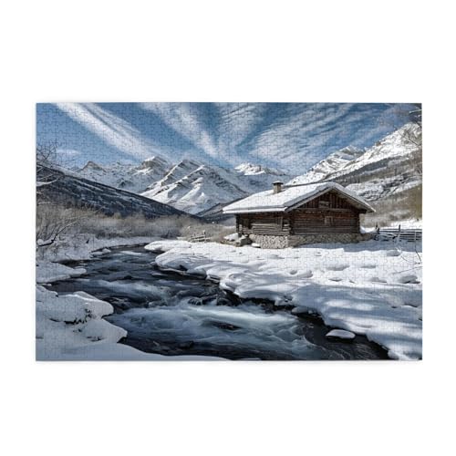 Mountain Hut Puzzles1000 Teile pädagogische intellektuelle Holzpuzzles, lustige Puzzles, Stressabbau-Puzzles, 75 x 50 cm (L x B) von Kingww