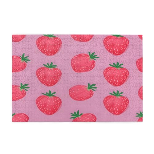 Pink Strawberry Puzzles1000 Teile Pädagogische Intellektuelle Holzpuzzles, lustige Puzzles, Stressabbau-Puzzles, 75 x 50 cm (L x B) von Kingww