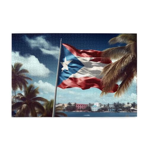 Puerto Rico Tapeten-Flaggen-Puzzles, 1000 Teile, pädagogische, intellektuelle Holzpuzzles, lustige Puzzles, Stressabbau-Puzzles, 75 x 50 cm (L x B) von Kingww