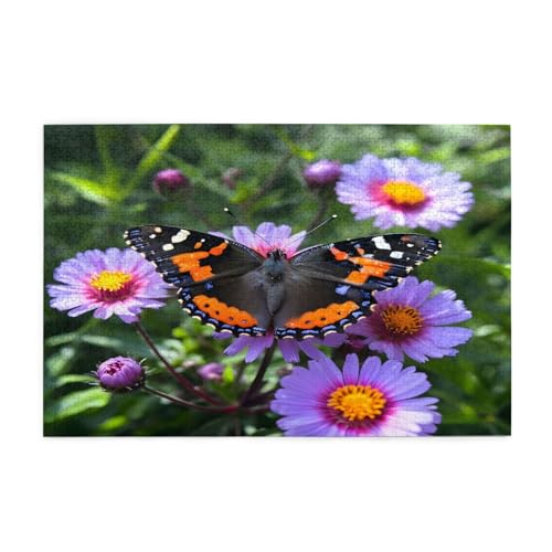 Puzzle "Butterfly Is On The Flower", 1000 Teile, pädagogische, intellektuelle Holzpuzzles, lustige Puzzles, Stressabbau-Puzzles, 75 x 50 cm (L x B) von Kingww