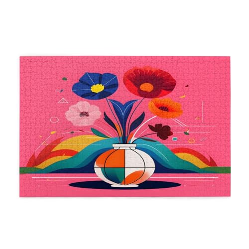 Puzzle "Color Around The Vase", 1000 Teile, pädagogische, intellektuelle Holzpuzzles, lustige Puzzles, Stressabbau-Puzzles, 75 x 50 cm (L x B) von Kingww