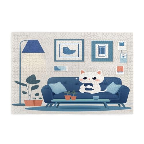 Puzzle Katze auf dem Sofa, 1000 Teile, pädagogische intellektuelle Holzpuzzles, lustige Puzzles, Stressabbau-Puzzles, 75 x 50 cm (L x B) von Kingww