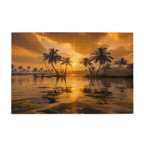 Puzzle "Reflexion der Palme", 1000 Teile, pädagogische, intellektuelle Holzpuzzles, lustige Puzzles, Stressabbau-Puzzles, 75 x 50 cm (L x B) von Kingww