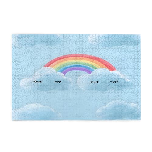 Puzzle mit Regenbögen und Wolken, 1000 Teile, pädagogische, intellektuelle Holzpuzzles, lustige Puzzles, Stressabbau-Puzzles, 75 x 50 cm (L x B) von Kingww