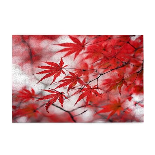 Rotes Ahornblatt-Puzzle, 1000 Teile, pädagogische intellektuelle Holzpuzzles, lustige Puzzles, Stressabbau-Puzzles, 75 x 50 cm (L x B) von Kingww