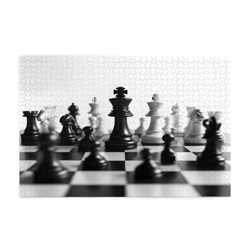 Schwarz-Weiß-Schach-Puzzles, 1000 Teile, pädagogische, intellektuelle Holzpuzzles, lustige Puzzles, Stressabbau-Puzzles, 75 x 50 cm (L x B) von Kingww