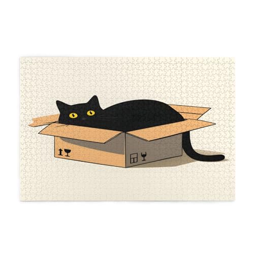 Schwarze Katze ist in der Box, Puzzle, 1000 Teile, pädagogische, intellektuelle Holzpuzzles, lustige Puzzles, Stressabbau-Puzzles, 75 x 50 cm (L x B) von Kingww