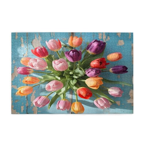 Tulpenstrauß-Puzzles, 1000 Teile, pädagogische, intellektuelle Holzpuzzles, lustige Puzzles, Stressabbau-Puzzles, 75 x 50 cm (L x B) von Kingww