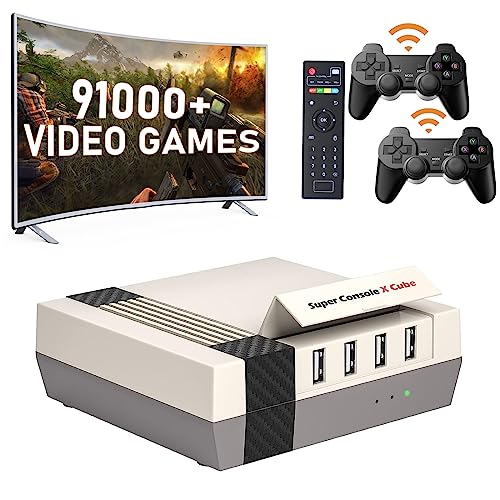 Super Console X Cube, Retro Videospielkonsole mit eingebautem 91000+ Spielen, Retro Gaming Console con EmuELEC 3.9 & Android 7.1, 4K HD Output, 60+ Emulatori für PSP/PS1/N64, con 2 Control ller von Kinhank