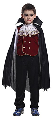 Kiniris Kinder Vampir Kostüm Dracula für Jungen Halloween Vampire Gothic Kinderkostüm Rollenspiel Halloween Party Fasching Karneval Costüme (4-6 Jahre) von Kiniris