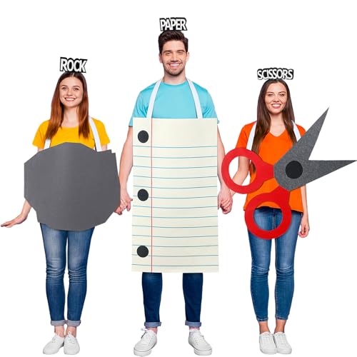 Kinlop 6 Stück Erwachsene Rock Papier Schere Kostüm Set für Männer Frauen Halloween Outfits Fun Gruppe Kostüm mit Stein Schere Papier Stirnband für Halloween Party Outfit Büro Heimbedarf von Kinlop