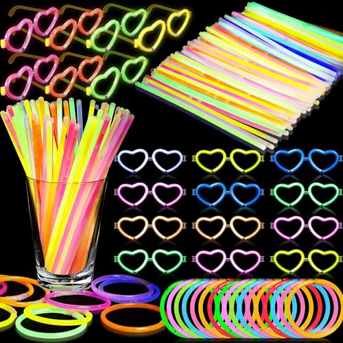 Kinmsito Knicklichter Party Set,100 Leuchtstäbe mit 100 Anschlüssen und 20 Brillen, Neon Party Leuchtarmbänder,Glow Sticks Leuchtstäbe Knicklichter,Leuchtspielzeug für Kinder Party Deko,Hochzeit von Kinmsito