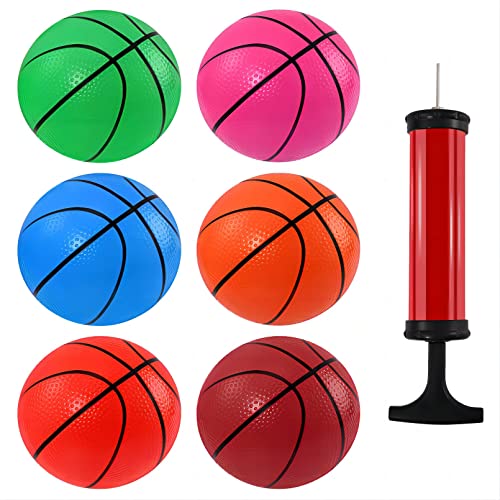 Kinmsito 6 Stück Mini Basketball,Gummi Basketball Klein,15cm Mini Basketball für Indoor,Mini Aufblasbare Basketball mit Pumpe & Nadel,Kleine Basketbälle für Kinder,Erwachsene,Indoor,Outdoor(6 Farben) von Kinmsito