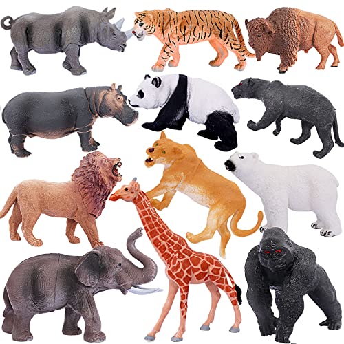 Kinmsito 12 Stück Safari Tiere Figuren Spielzeug,Realistische Tiere Spielzeug,Safari Tiere Spielfiguren,Dschungel Wild Tiere Figuren mit Elefant,Giraffe,Löwe,Pädagogisch Tierfiguren für Kinder von Kinmsito