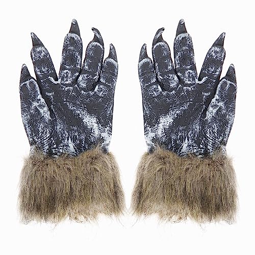 Kinsinder Halloween Kostüm Handschuhe, Werwolf Handschuhe, Halloween Pfoten Handschuhe, Cosplay Party Requisiten, Schrecklicher Wolfshandschuhe (Schwarz Grau) von Kinsinder