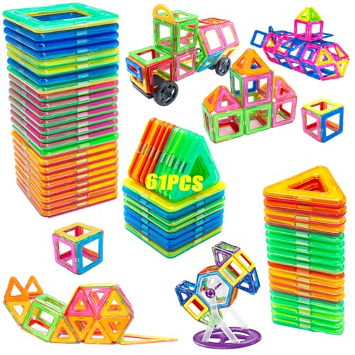 Kinyoda Magnetische Bausteine, 61 Pcs Magnetspielzeug,Magnetbausteine Set,Magnet Spielzeug,Magnet Spielzeug Kinder DIY,Magnetspiele für Geschenk ab 3 Jahre Junge,Mädchen Bauklötze Kinderspielzeug von Kinyoda