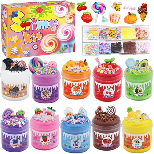 Kinyoda Slime Set, Slime Fluffy Set mit 10 Stück,Schleim Kinder Party Geschenk, Duftend Putty Spielzeug,Cloud Schleim, Kinder Mini Fluffy Slime Kit mit Zubehör,Stressabbau Geschenk für Jungen Mädchen von Kinyoda