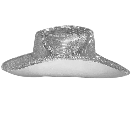 Kioriur Disco-Kugel-Hut, Disco-Kugel-Cowboy-Hut,Verspiegelte Paillettenkappen | Atemberaubender glitzernder, lustiger hut für zubehör, Damen, Bar, Tanz, Bühne, Herren von Kioriur