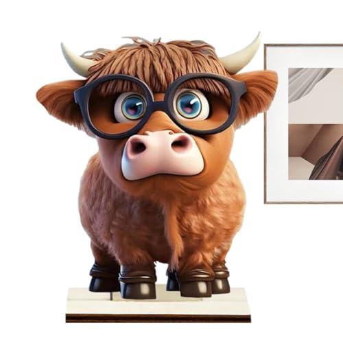 Kioriur Highland Cow Tischdekoration - Highland Cow Dekorationen, Highland Cow Figuren | Schottische Hochlandkuh-Deko aus Holz, Kinderzimmer-Nutztier-Dekoration für abgestuftes Tablett, Tischkamin von Kioriur