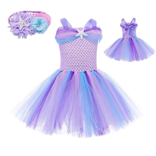 Kioriur Meerjungfrau-Tutu-Kleid für Mädchen – wiederverwendbares Meerjungfrau-Outfit-Set für Mädchen – Tutu-Rock, Kostümkleider für Kostümpartys, Mädchen, Kleinkinder von Kioriur