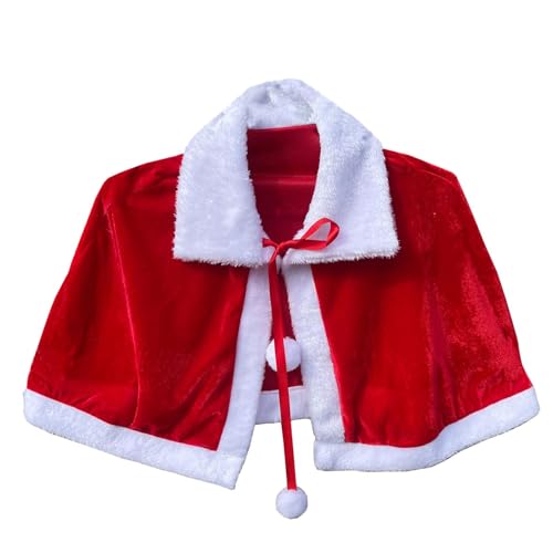 Samtroter Weihnachtsschal – Kapuzenumhang für Kinder, weicher Weihnachtsmann-Umhang für Cosplay | Gold Samt Kostüm Kurzer Umhang Samt Weihnachtsmann Schal, bequemes Outfit Winter Oberbekleidung Schult von Kioriur