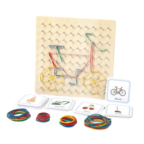 Geoboard aus Holz, Geoboards für Kinder | Pädagogisches Geoboard-Spielzeug - Grafisches Lernspielzeug aus Holz, mit 50 Musterkarten und 80 Gummibändern für Figuren und Formen von Kirdume