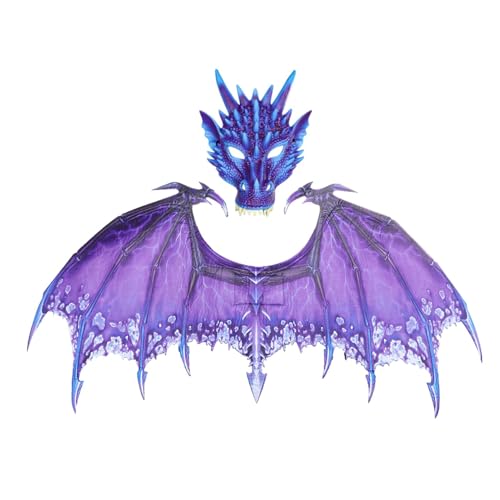 Halloween-Dinosaurier-Cosplay-Set, Drachenmaskenflügel-Set | Kinder-Maskerade-Partys Dinosaurier-Kostüm-Set | Rollenspiel-Gesichtsmaske und Flügelset für Cosplay, Kostümpartys, Karneval von Kirdume