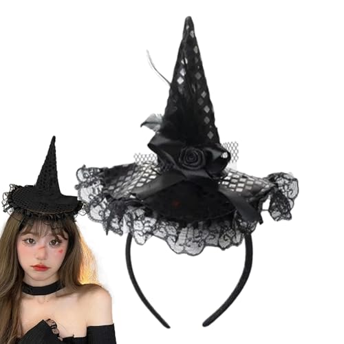 Kirdume Hexenhut Stirnband,Halloween Hexenhut Stirnband,Hut Hoop Band Pailletten Spitze Halloween Stirnbänder | Elegante Kopfbedeckung, Kostümmütze für Mädchen, und Damen von Kirdume