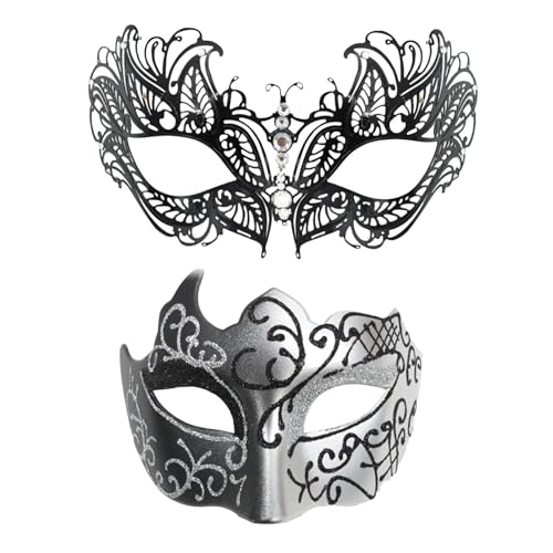 Kirdume Paar-Maskerade-Maske-Set,Maskerade-Maske-Paare-Set - 2X Maskerade-Augenbinde-Gesichtsbedeckungen,Glitzerndes Kostüm-Masken-Set, Urlaubszubehör für Bühnenauftritte von Kirdume