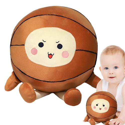 Kirdume Plüsch-Basketball- und Sportkissen,Süßes Basketball-Stoffkissen | 25 cm weiches Basketball-Tierspielzeug, gefülltes Basketball-Plüschpuppenspielzeug für Nachttisch, Sofa, Autodekoration von Kirdume