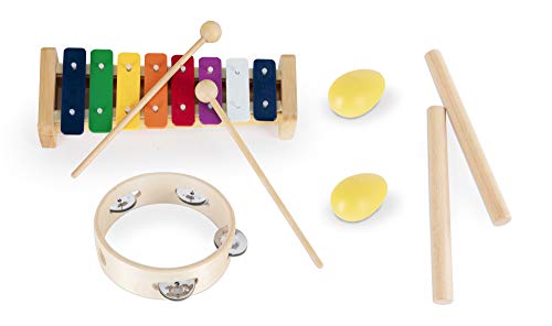 Classic Cantabile Kinder-Percussion Set - 8-teiliges Percussion Set mit Glockenspiel, Tambourin, Klangstäben und 2 Egg-Shakern aus Holz - Ideal für Kindergarten und die Musikalische Früherziehung von Classic Cantabile