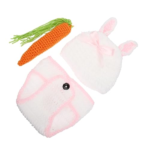 Kisangel 1 Satz 100 Tage Fotoshooting Kleidung Bekanntmachung Junge Stubenwagen Bausatz Windeln hasenkostüme Bunny Costume gehäkeltes -Häschen-Outfit gestrickte Hose mit Hasenmütze Garn von Kisangel