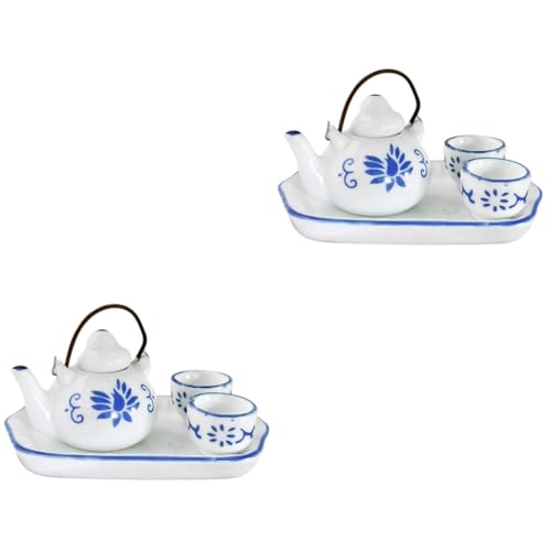 Kisangel 2 Sätze Mini-Keramik-Teeservice puppenhauszubehör Dollhouse Accessories Dekorative Teetasse Zubehör für Babypuppen Puppenständer Puppenhaus Teegeschirr Desktop-Teegeschirrmodell von Kisangel