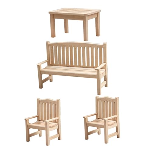 Kisangel 4 Stück Gartens itz winzige Möbel Mini-Hausbank winziges Stuhlmodell Mini-Stuhl Mikro-Landschaftsstuhl puppenhausmöbel Miniature Furniture Miniaturstuhl Miniatur-Bank hölzern Khaki von Kisangel