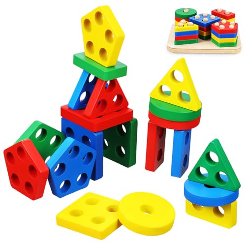 Kisangel Holzsortierspielzeug Bunte Formen Stapelspiel Pädagogisches Montessori Lernspiel für Kleinkinder zur Feinmotorik und Farberkennung Holzbausteine Puzzle Kisangel Holzsortierspielzeug Bunte Formen Stapelspiel Pädagogisches Montessori Lernspiel für Kleinkinder zur Feinmotorik und Farberkennung Holzbausteine Puzzle von Kisangel