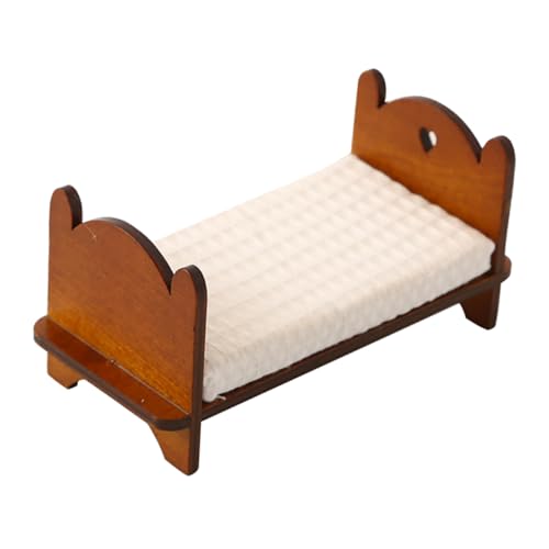 Kisangel Mini Einzelbett Möbel Miniatur Bett Puppenhaus Bett Puppenhaus Bett Kaffee Holz von Kisangel