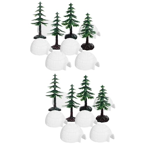 Kisangel Mini-Iglu-Spielzeug Und Bäume 2 Sets Iglu-Modelle Eishaus-Modelle Iglu-Figuren Mini-Weihnachtsbäume Rollenspielset Kuchendekorationen Weihnachtsdekorationen von Kisangel