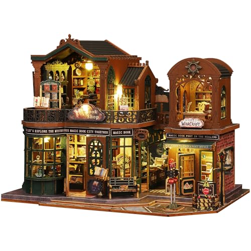 Kisoy Book Nook Kit - DIY Dollhouse Booknook Miniature Kit for Bookshelf Insert Decor Crafts, for Adults/Teen, 3D Wooden Puzzle Bookends with Sensor LED Light (Twilight Bookmall) von Kisoy