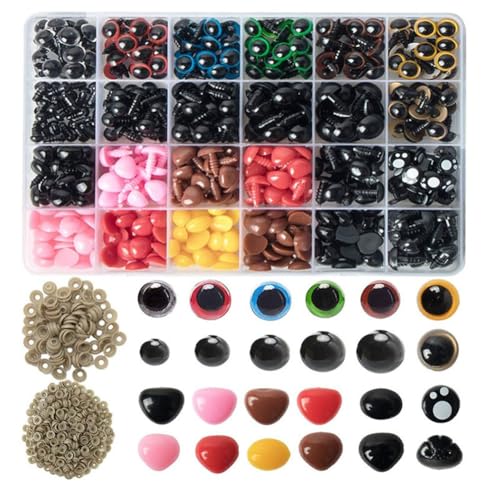 Kissmii 1040 Stück 6-14 mm Sicherheitsaugen Aus Kunststoff für Spielzeug, DIY, Gemischte Größen, Gehäkelte Tieraugen für Puppenspielzeug, Zubehör, und Nasen-Set von Kissmii