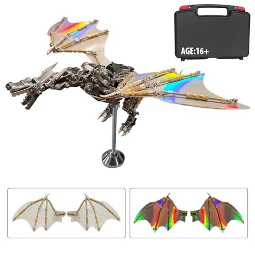 Kisss 3D Metall Puzzle Modellbausatz Erwachsen, 600+PCS Steampunk Mechanischer Drache Metall Modell, 3D Puzzles DIY Tier Metall Kreativornament, Kreatives Geschenkset+Edelstahl Klammer Set von Kisss