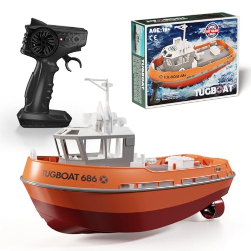 Kisss Control Boat, 1:72 2.4G Tugboat Model Toy Boat, Wasserfahrzeug Modell Wasserspielzeug Geburtstagsgeschenke für Erwachsene Freunde (RTR/Rot) von Kisss