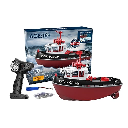 Kisss Control Boat, 1:72 2.4G Tugboat Model Toy Boat, Wasserfahrzeug Modell Wasserspielzeug Geburtstagsgeschenke für Erwachsene Freunde (RTR/Schwarz) von Kisss