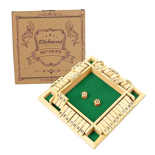 Kitchnexus Deluxe 4-Spieler Shut The Box Holz Tisch Spiel Klassisch Würfelspiel Board Spielzeug (Grün) von Kitchnexus