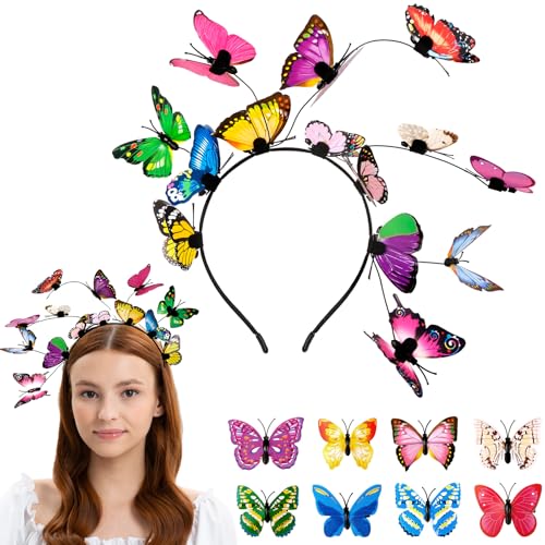 9PCS Schmetterling Haarreif Set, Schmetterlings Stirnbänder mit 8 Stücke Schmetterling Haarspangen Haarschmuck für Damen, Kinder Schmetterlingsfühler Kopfschmuck, Damen Haarreif für Karneval von Kitimi