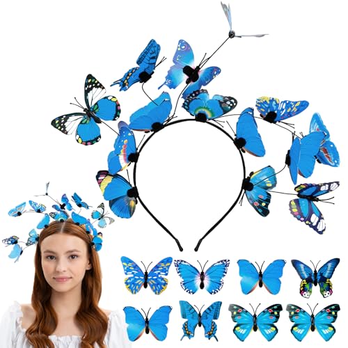 9PCS Schmetterling Haarreif Set, Schmetterlings Stirnbänder mit 8 Stücke Schmetterling Haarspangen Haarschmuck für Damen, Kinder Schmetterlingsfühler Kopfschmuck, Damen Haarreif für Karneval von Kitimi