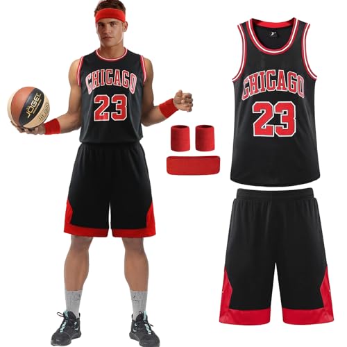 Erwachsene Kinder Basketball Trikot Shirt und Shorts 4 Stück Nr.23 Basketball Kleidung mit Wrist Wraps, Mode Ärmellose Basketball Jersey, Hochwertige Basketball Trainings und Spiel Trikot (Schwarz) von Kitimi