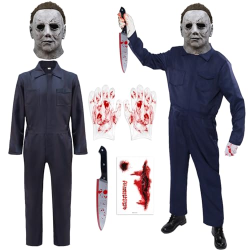 Halloween Kostüme Serienmörder Overall Kinder Set 140, Vollkopfmaske, Narben-Tattoos, Blutmesser und Handschuhe, Halloween Cosplay Fasching Mottoparty Outfits Halloween Kostüme Serienmörder Overall Kinder Set 140, Vollkopfmaske, Narben-Tattoos, Blutmesser und Handschuhe, Halloween Cosplay Fasching Mottoparty Outfits von Kitimi
