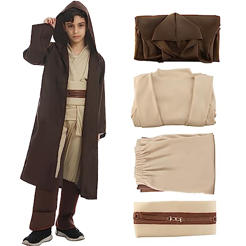 Jedi Kostüm Kinder, Jedi Robe Kinder mit Kapuze Skywalker Kostüm Hoodies Robe Karneval Halloween Cosplay Kostüm für Kinder Jungen Mädchen(L) von Kitimi